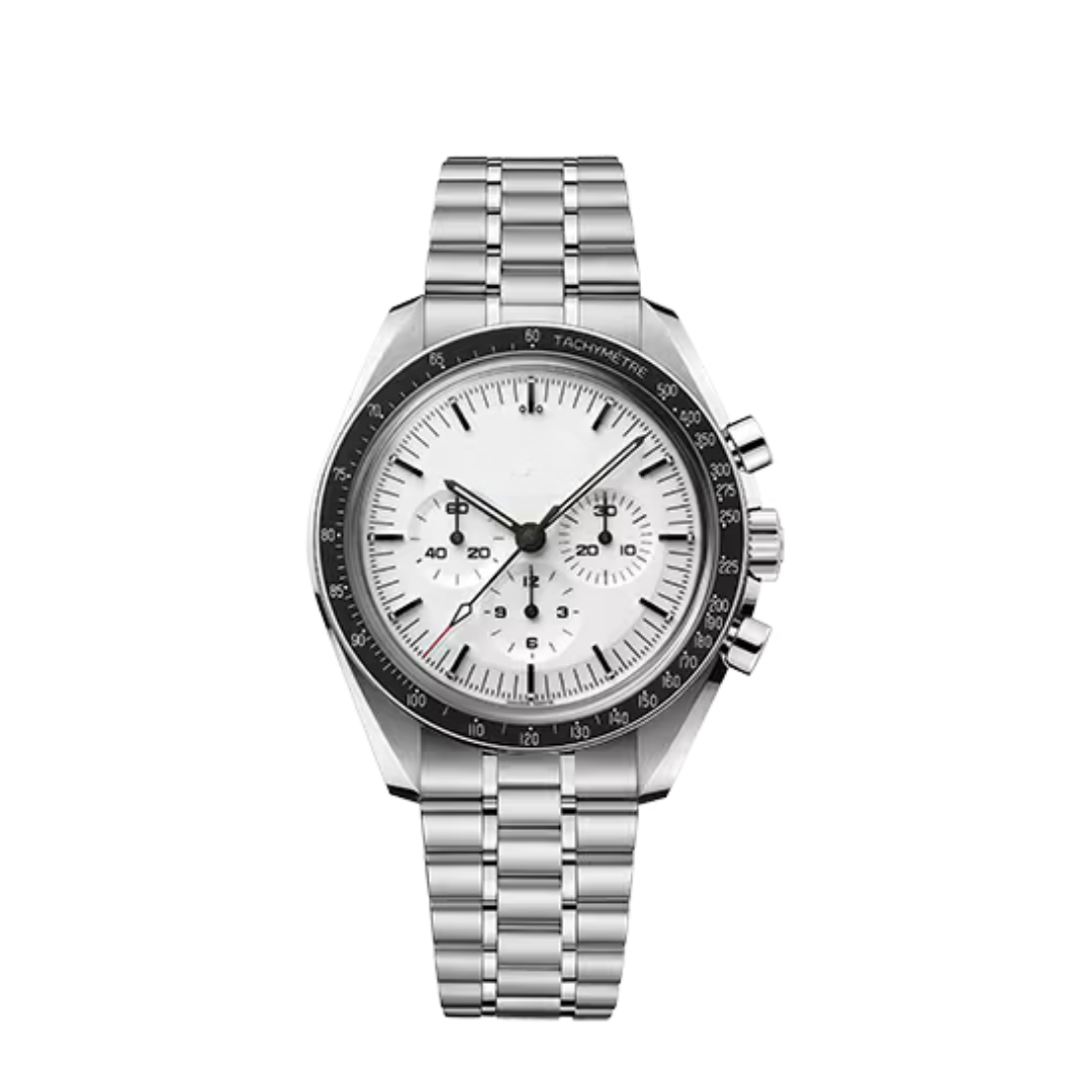 Racing Chrono Pro 42 – White Dial With Black Accents | Leather Strap