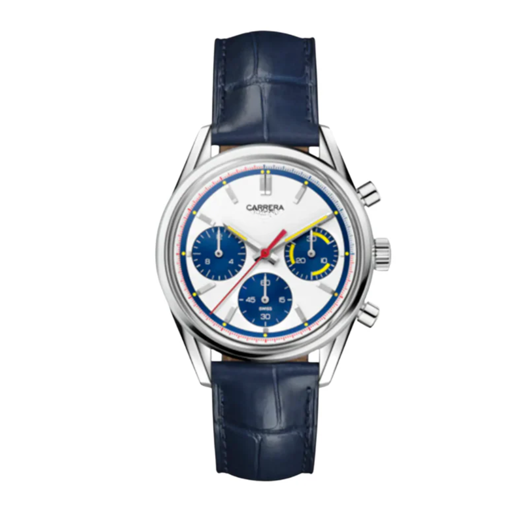 Classic Racing Chrono – Silver & Blue | Leather Strap